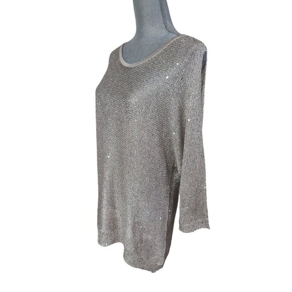 ECI NY Open Shoulder Pullover Sweater Womens XL Silver Sequin Keyhole Back Party - Picture 2 of 9